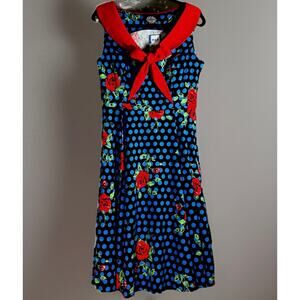 NWT H&R Retro Rockabilly Dress Polka Dot Rose Womens 10 Pin Up Bettie Page Swing